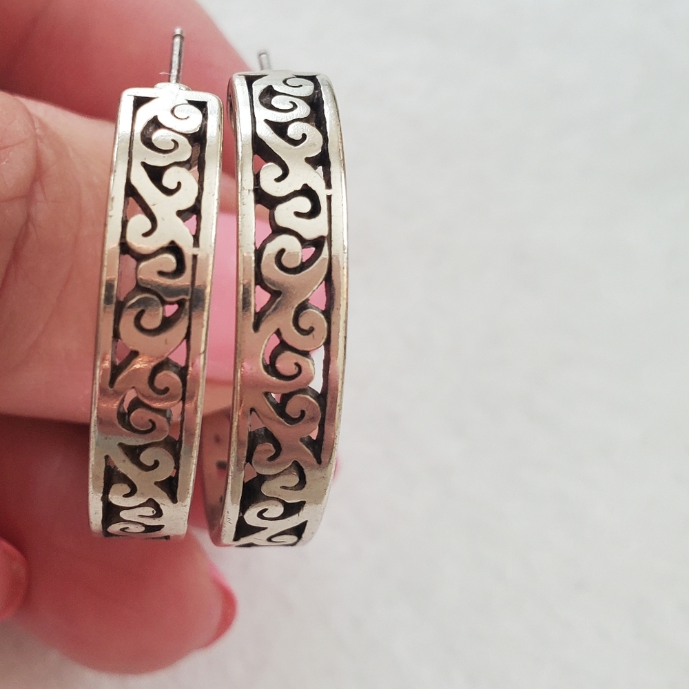 Silver Scroll Design Hoop Earrings